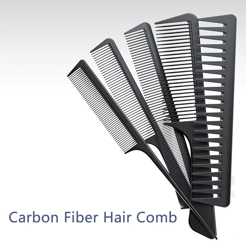 4PCS Men's Carbon Fiber Hair Comb Thickened Comb Long Hair Pointed Tail Comb Beauty Hair Trimming Hair Comb Comb Set