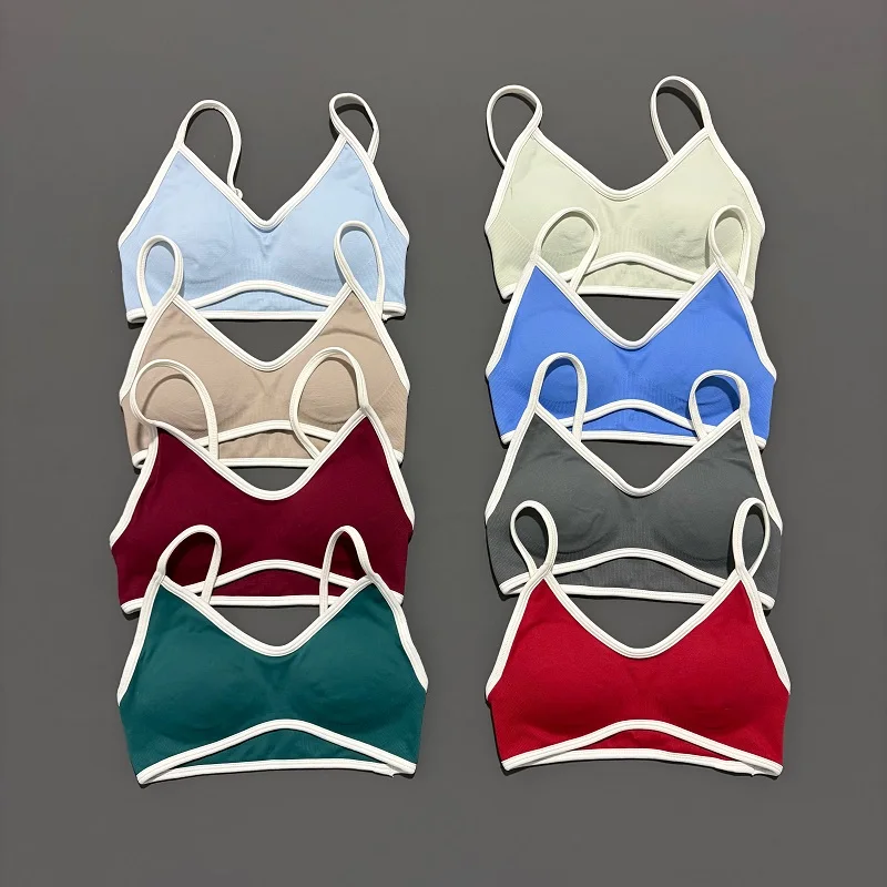 HISTELLO Sports Bra Women Sexy Knitted Underwear Contrastline Bra Top Seamless Yoga Clothing Running Sportswear Workout Gym Bras