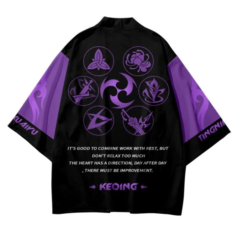 حجم كبير Kawaii الكرتون أنيمي فضفاض اليابانية الشارع الشهير سترة النساء الرجال Harajuku Haori كيمونو تأثيري قميص حريمي يوكاتا