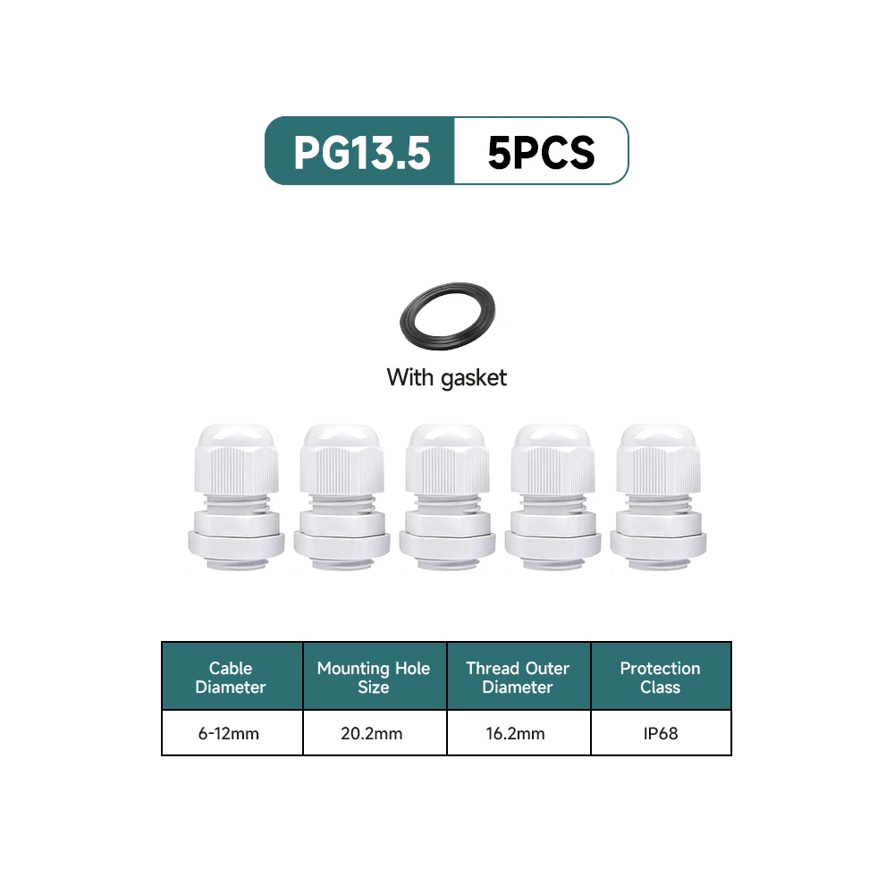 5/10 Stück wasserdichte Kabelverschraubung aus Nylon, IP68, PG7, PG9, PG11, PG13,5, PG16, für 3–14 mm Kabel, Draht, Sicherungsmutter, Verbindungsstück, weiß