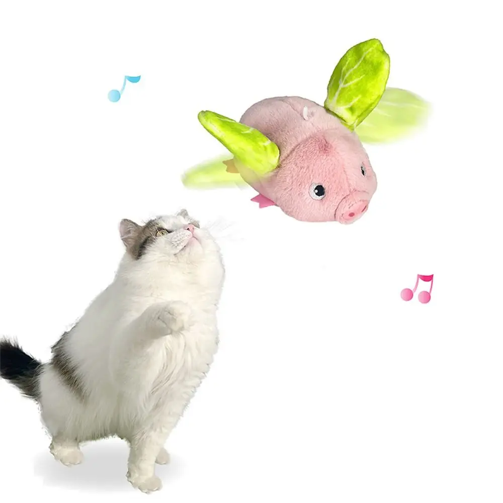 

Funny Interactive Cat Toys USB Rechargeable Touch Activated Electronic Cat Plush Toy No Flying Pig Shaped Flapping Cat Toys