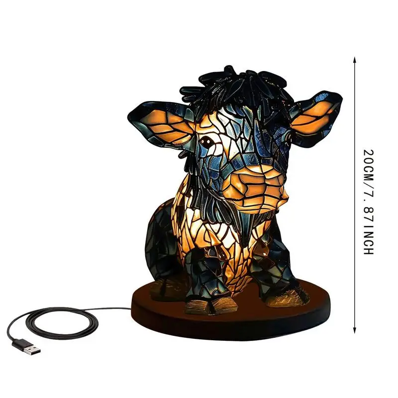 Imagem -06 - Highland Cow Led Lamp para Quartos Candeeiro de Mesa Rústico Luz Animal Vintage Lâmpadas de Mesa Fofas Ocidentais