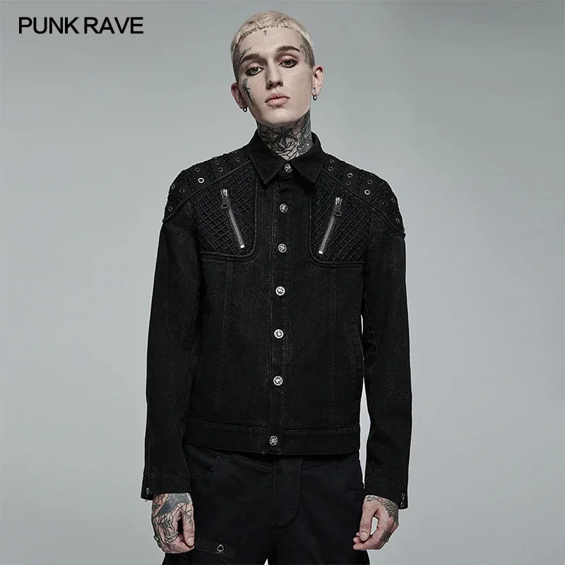 PUNK RAVE Men’s Punk Rugged Slim Fitting Jacket Casual Black Shirts Men Clothing   Four Seasons Spring/Autumn