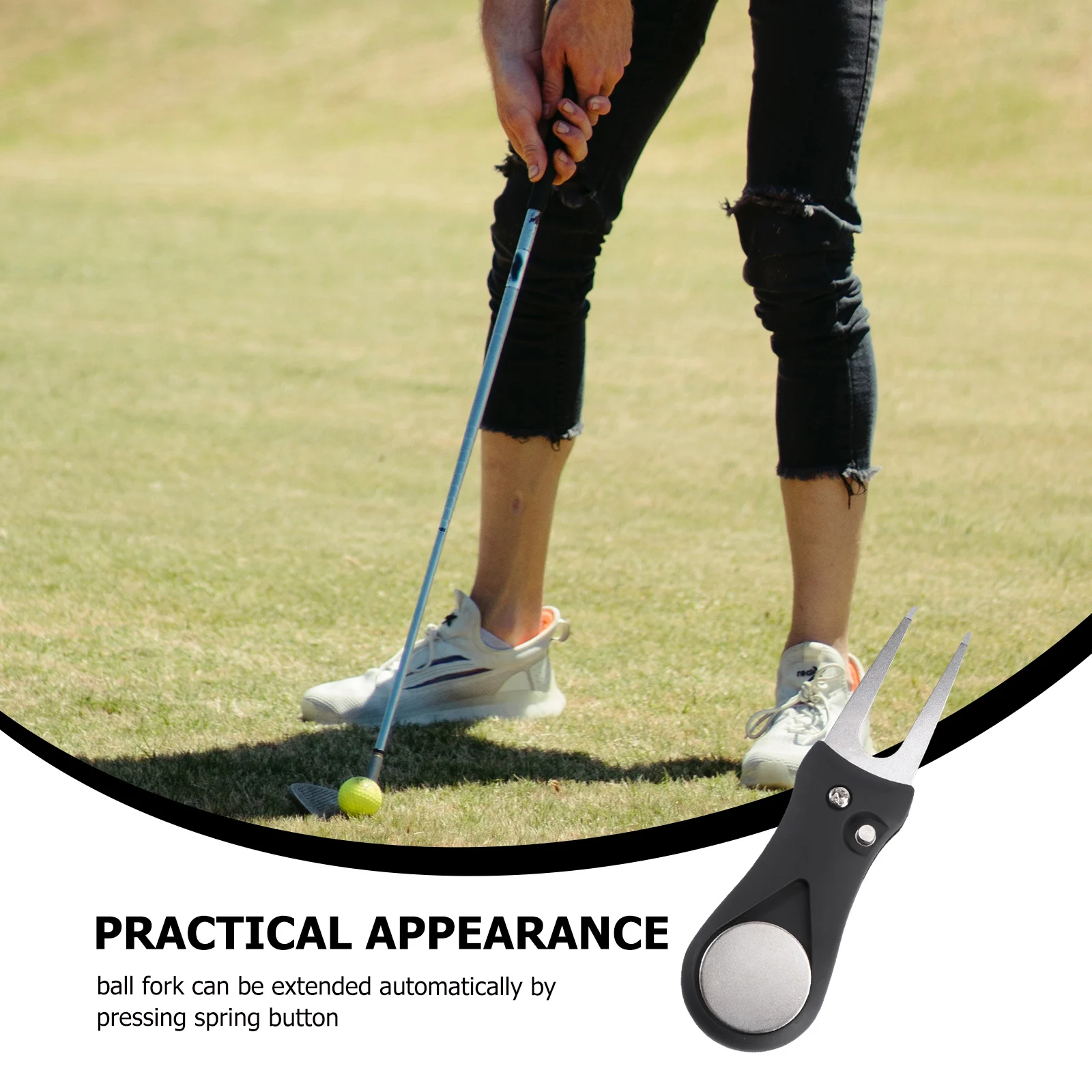 

Golf Ball Fork Silver Stainless Steel Plastic 7Cm Mini Divot Tool For Outdoor Sports Automatic Extendable Green Repair Kit