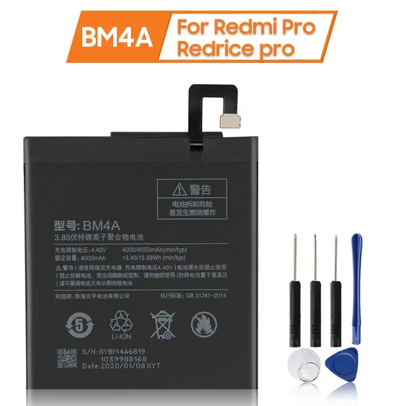 Production Date 2024 Replacement Battery BM4A For Xiaomi Mi Redmi Pro Redrice High Quality Phone Batteries 4050mAh Long Lifespan