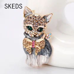Cute Luxury Enamel Cat Brooches for Women Fashion Rhinestone Elegant Kitty Brooch Pin Crystal Animal Pins Jewelry Accessories