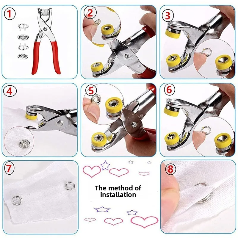 100 Sets Snap Pliers Automatic Grommet Eyelet Pliers Five-Claw Snap Button Plier for Installing Clothes Bag Sewing and DIY Craft - view 3