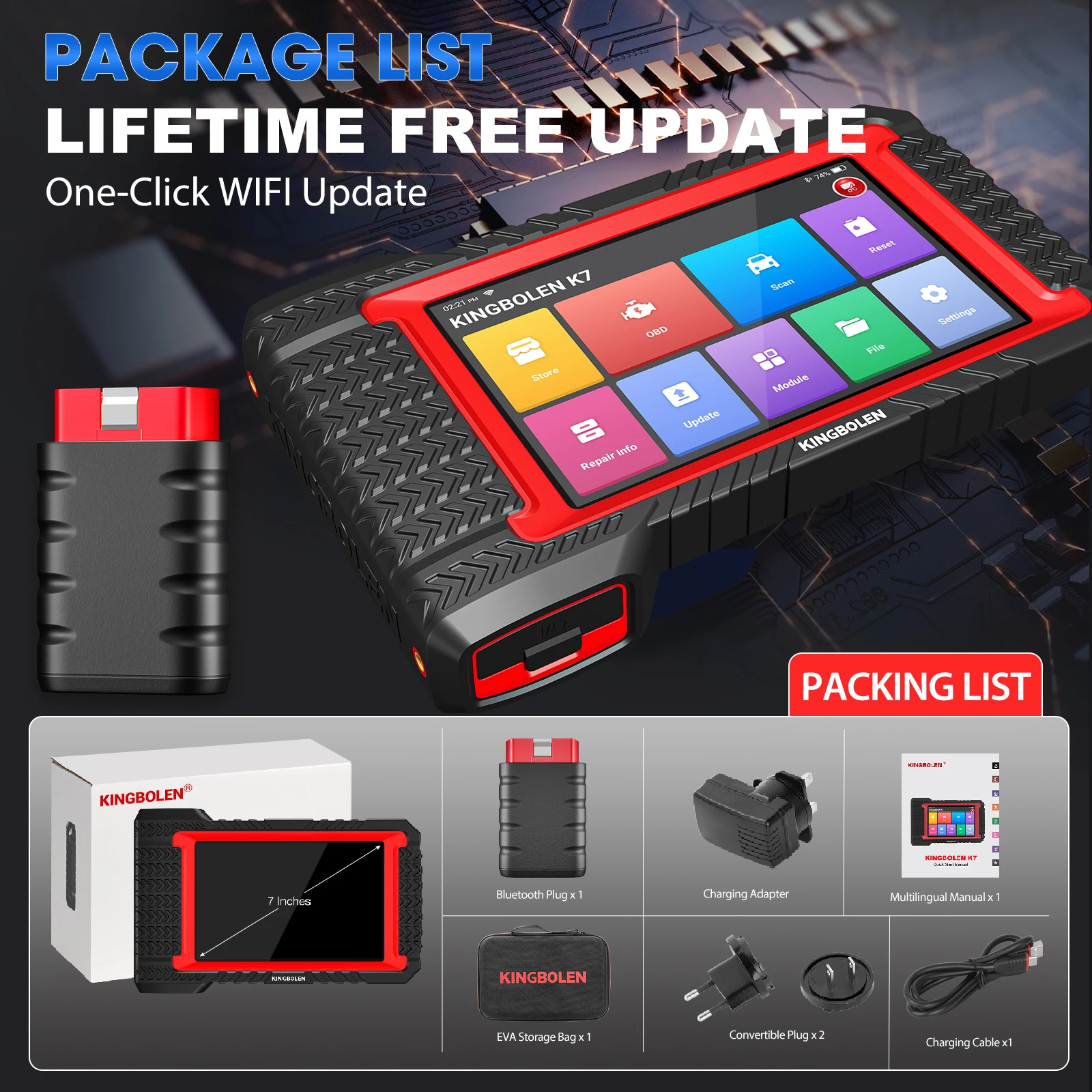 Lifetime Free Update KINGBOLEN K7 ALL System Car Diagnostic Tools ECU Coding Active Test 28 Resets PK LAUNCH X431 CRP919E BT