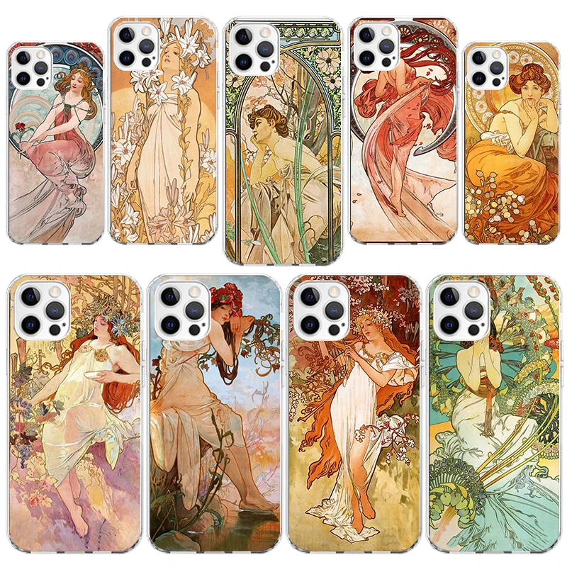 Alfons Mucha Primavera Phone Case Cover for iPhone 16 15 14 Plus 13 12 Mini 11 Pro Max X XS XR 7 8 + SE Apple Soft Shockproof Sh