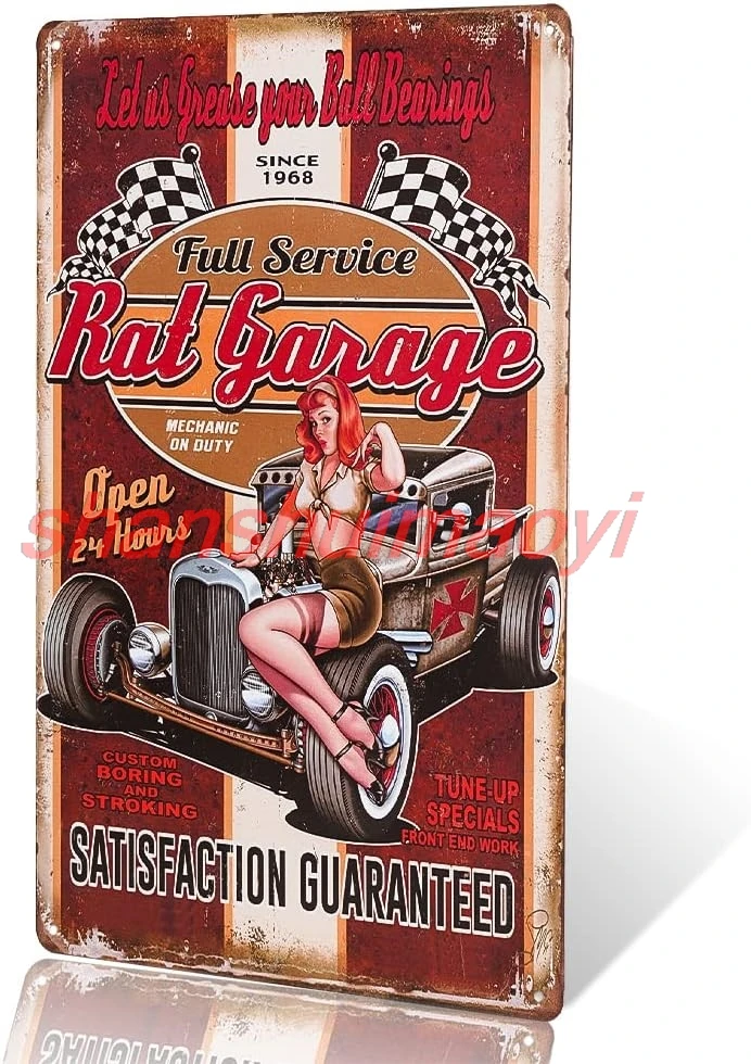 dingleiever-Rat garage Metal Sign vintage Home Decor garage wall art rat rod stickers coffee bar sign sign