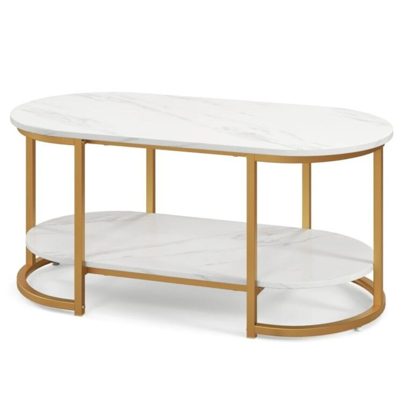 

US Living Room 2 Tier Metal Frame Coffee Serve Table W/Open Display Storage Shelves
