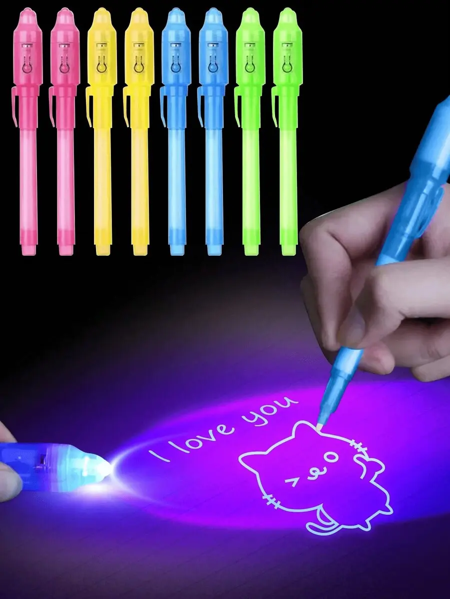 

5pcs Random Color Invisible Ink Marker Pens With LED UV Light, Ballpoint Pen For Secret Messages, Markers, Toys And Games