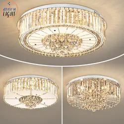 Plafonnier LED en cristal doré au design luxueux, éclairage d'intérieur, luminaire décoratif de plafond, idéal pour un salon, une chambre à coucher ou une salle à manger