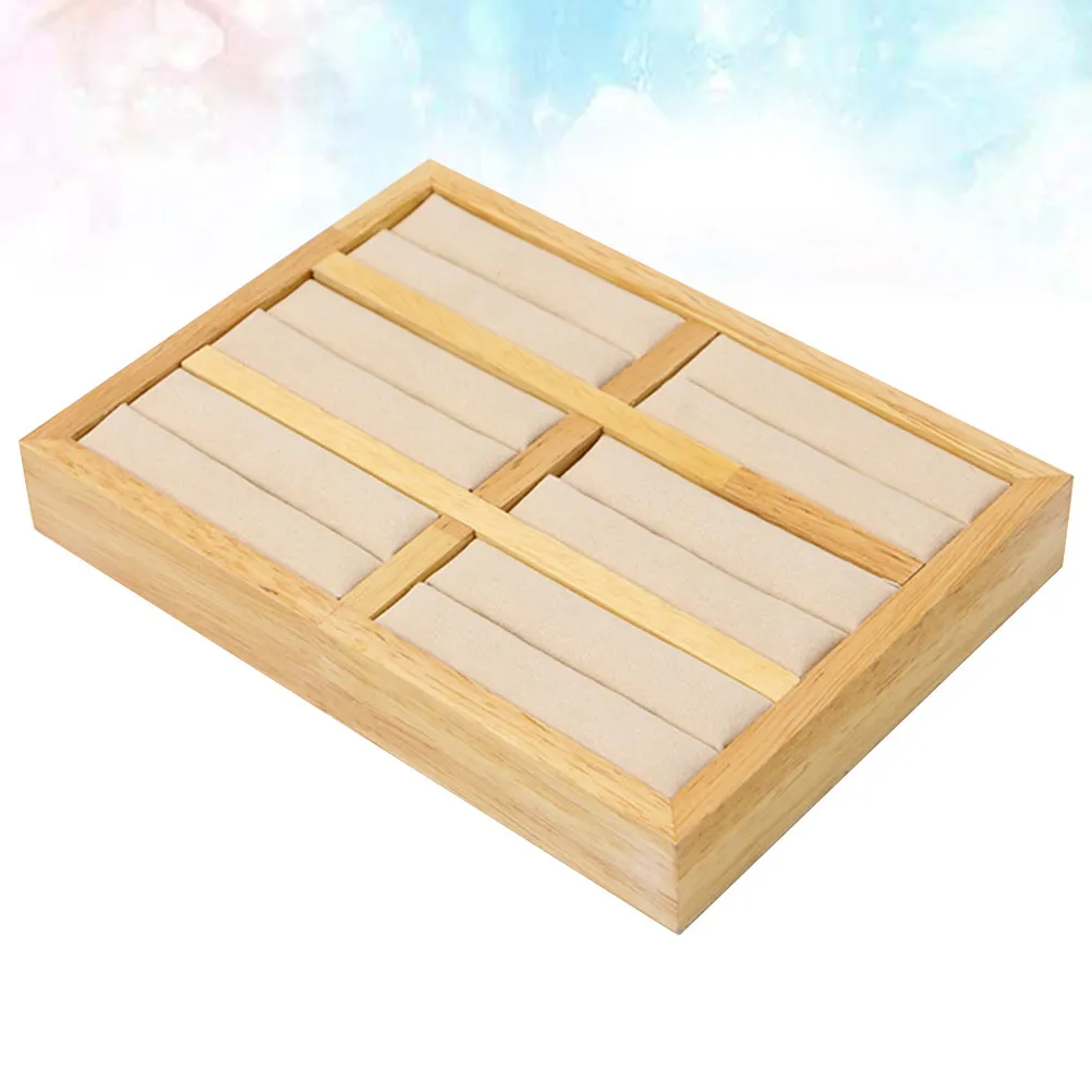 

1pc Wooden Ring Display Tray 6-Grid Jewelry Storage Box Soft Lining Protection For Retail Shop Home Organizer Beige