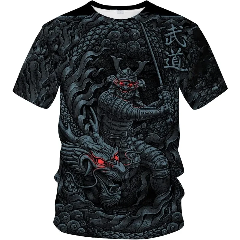 

Japanese Samurai Dragon Shirt for Men Summer Short Sleeve Tees Tops Animal Theme Shirt Fantasy Graphic T-Shirt