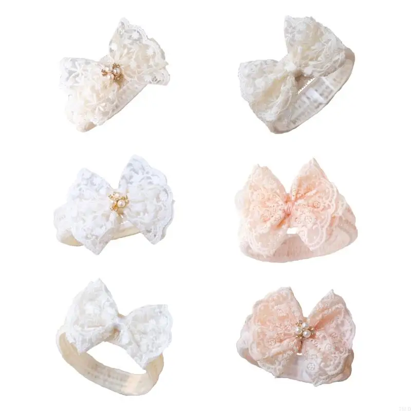 T8UD Girls Bowknot Headband Children High Elastic Wide Hairband Spring Lace Hair Bows