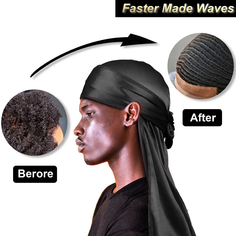 

Satin Durag Tail Durags For Men Silky Wrap for Men Women Silk Elastic Headbands Black Satin Durags Hood Running Hat