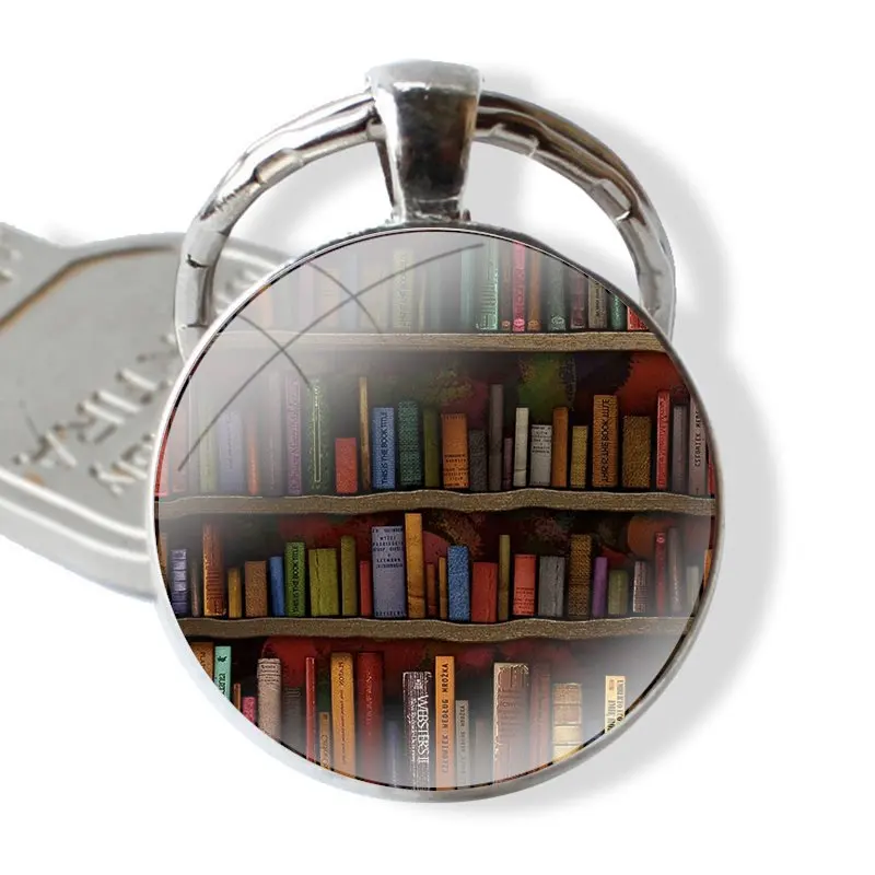 Colorful Book Library book shelf Accessories Phone Shell Covers glass cabochon keychain Car key chain Charms keychains Gifts