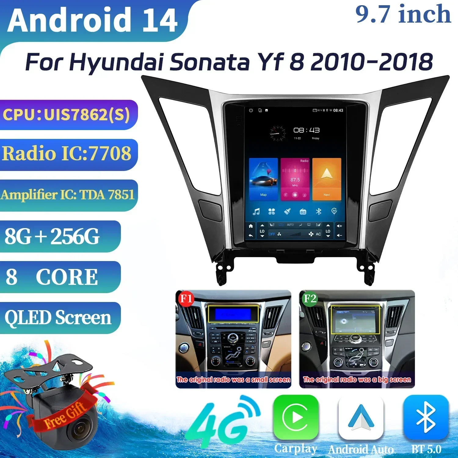 

9.7inch Car Radio Multimedia Video GPS For Hyundai Sonata Yf 8 2010-2018 Screen Android Stereo 4G Wireless Navigation Stereo