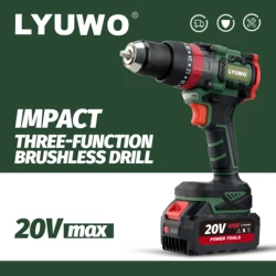 LYUWO 176N. m 20+3 High Torque 13mm Brushless Multifunctional Lithium Electric Impact Drilling Rig Pistol Drill Ice Drill Tool