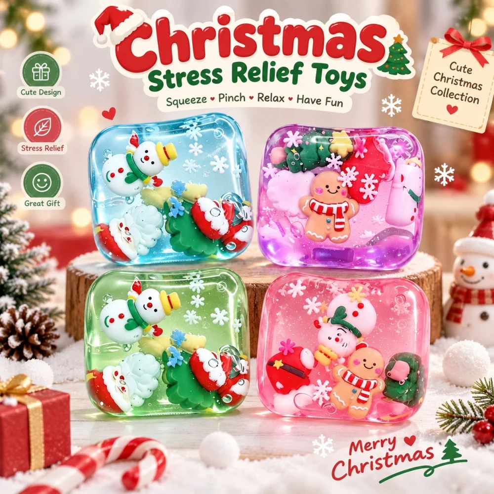 Santa Claus Snowman Stress Relief Toy Party Favors 1Pc Christmas Squishy Squeeze Toy Pinata Filler Treasure Box Prize Gift