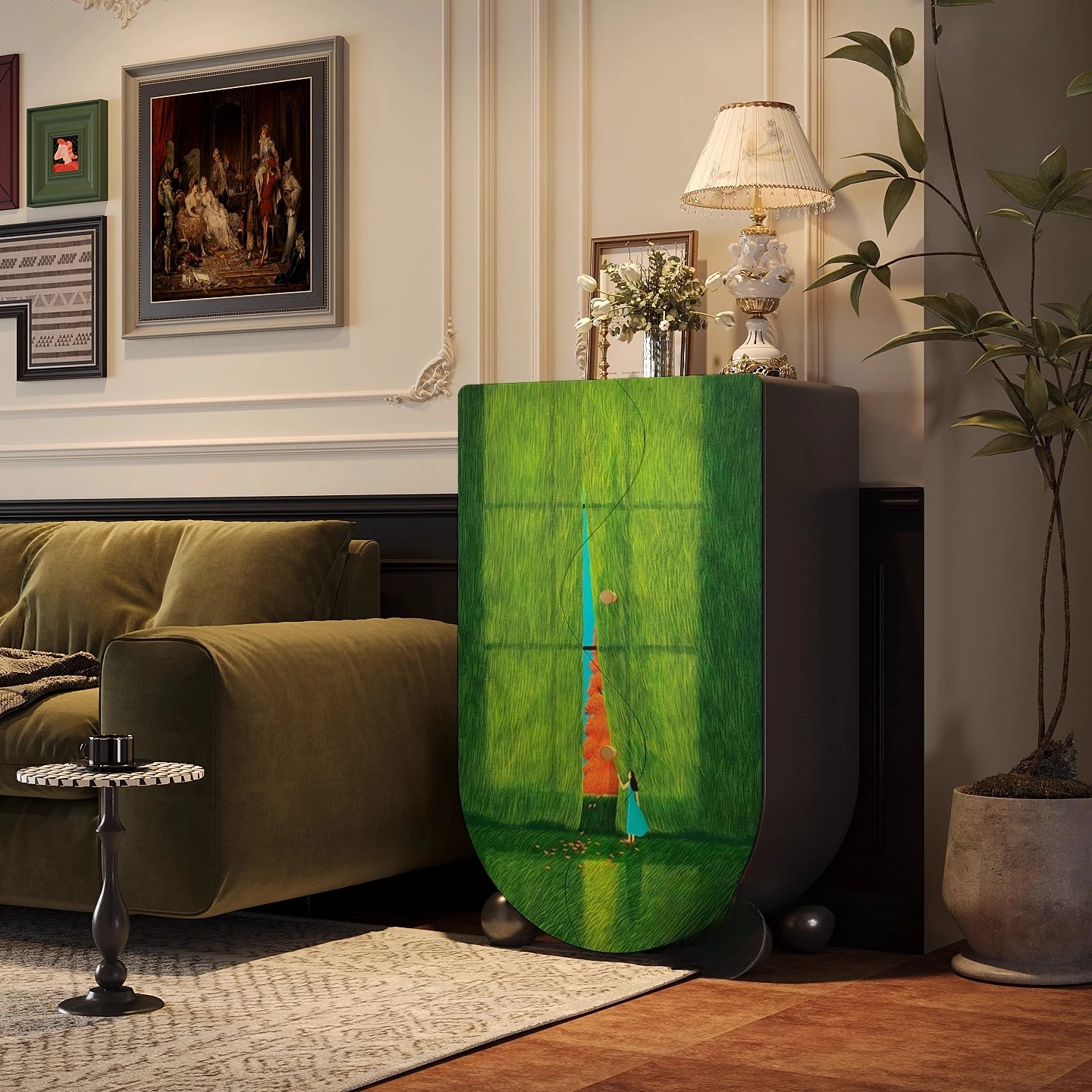 High sense niche art healing department painted household bucket cabinet side cabinet wall storage cabinet