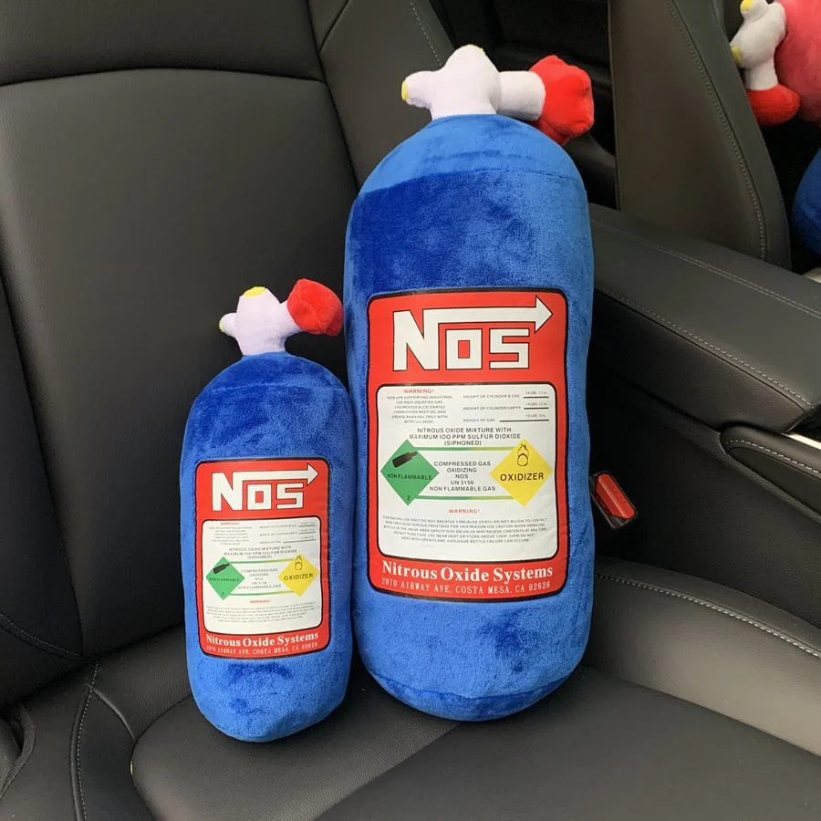 Creative NOS Nitrous Oxide Bottle New Plush Toys Pillow Stuffed Soft Turbo JDM Cushion Boy Gifts Car Decor Backrest Decoration