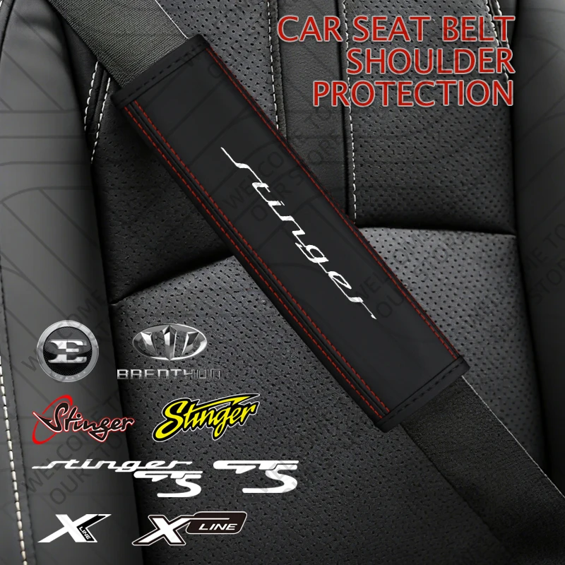 2Pcs For Stinger GTS X Line Brenthon Emblem Logo Sorento Ceed K5 K9 K3 Niro Rio Leather Car Safety Belt Shoulder Cover Pads