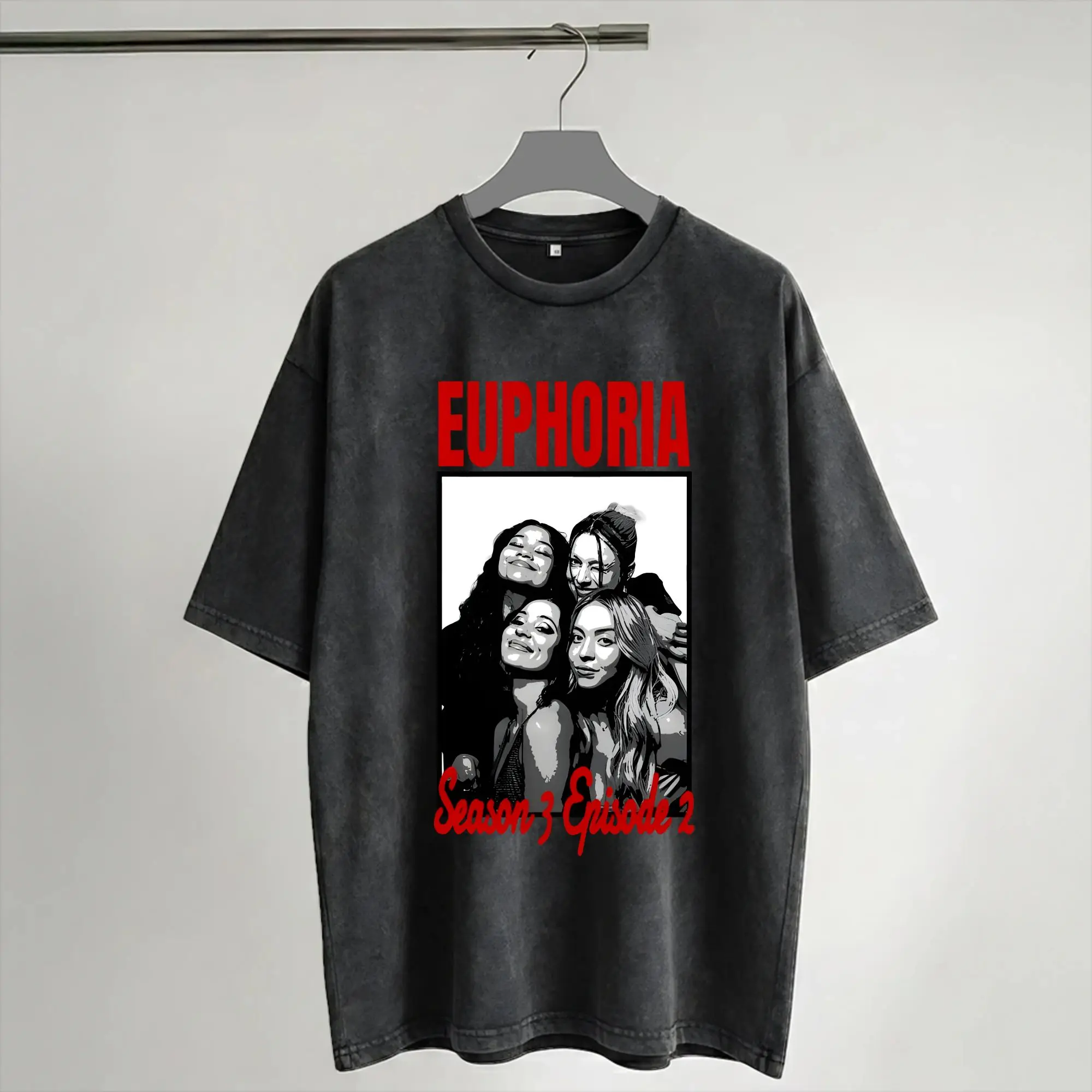 Euphorias saison 3 T-shirt délavé Streetwear Hip Hop Nouveauté T-shirts Tops pour hommes et femmes 100% coton Harajuku