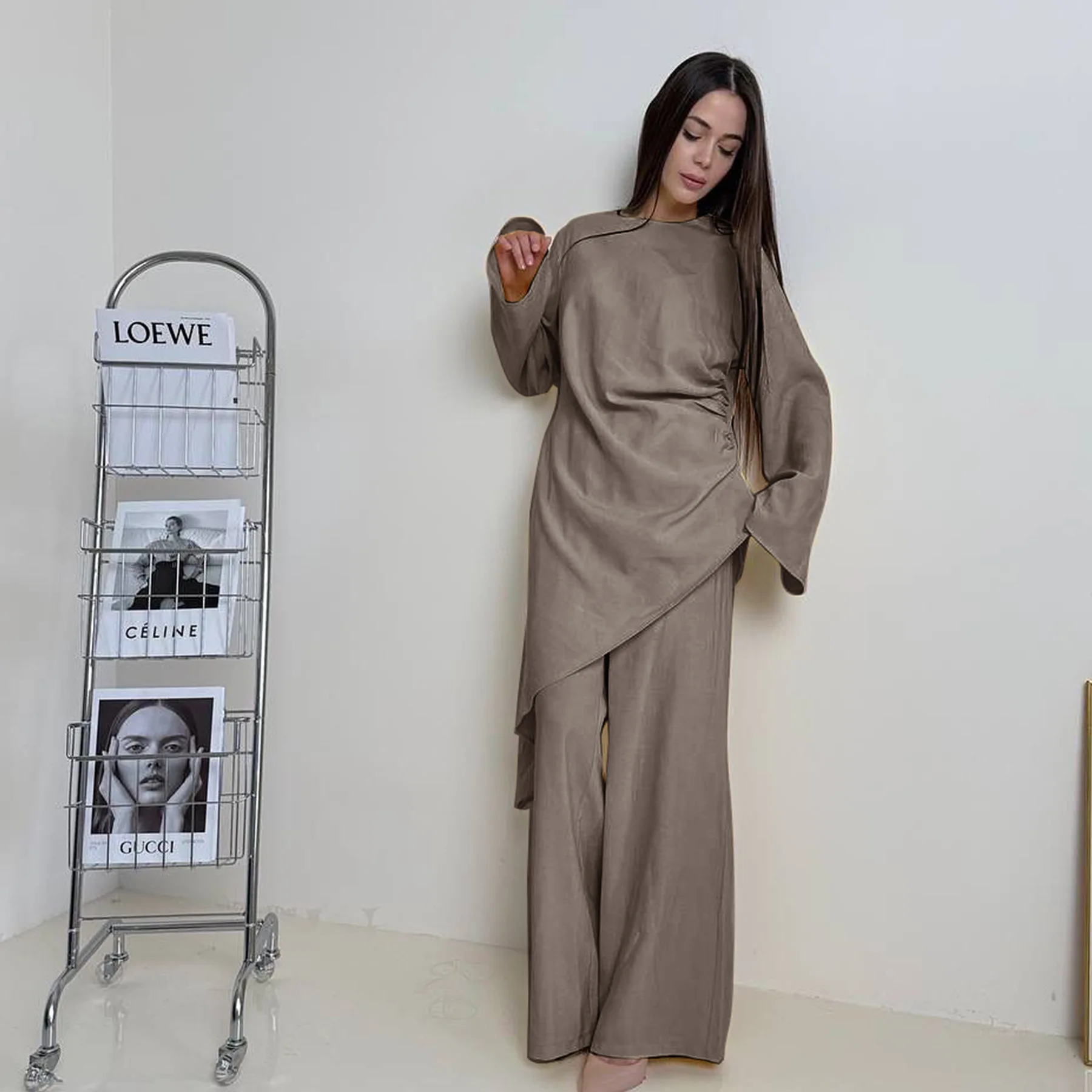 

2 Piece Muslim Sets Women Solid Long Tops+Pants Suits Ramadan 2pcs Set Casual Abaya 2026 Eid Jilbab Kebaya Islam Clothing Niqab