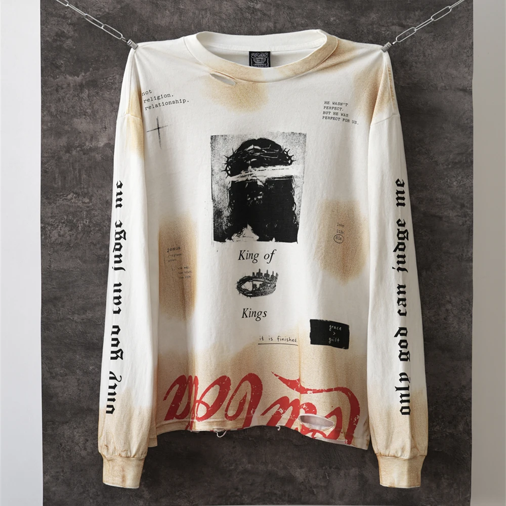 Saint 26AW King of Kings Long Sleeve T Shirt Men Women High Quality Hand drawn ink splatter Tee Tops T-Shirts