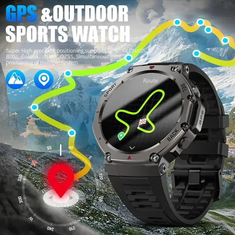

HY Digital Military Built-in 6 Frequency Satellite GPS Waterproof Smart Watch 1.46" HD AMOLED Sports Fitness Smartwatch Men