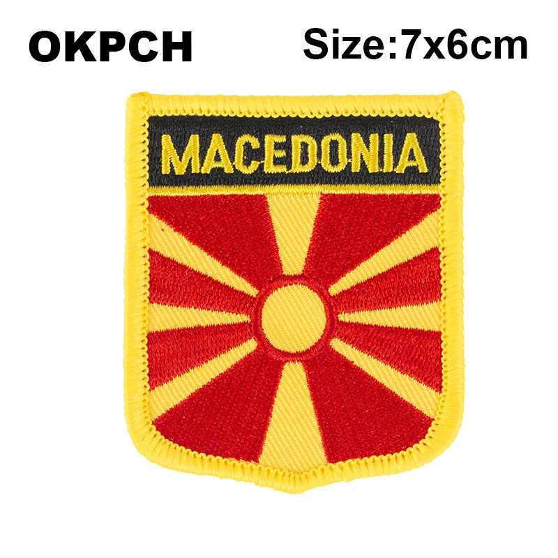 Macedonia Flag Shield Shape Iron on Embroidery Patches Saw on Transfer Patches Sewing Applications for Clothes Back Pac