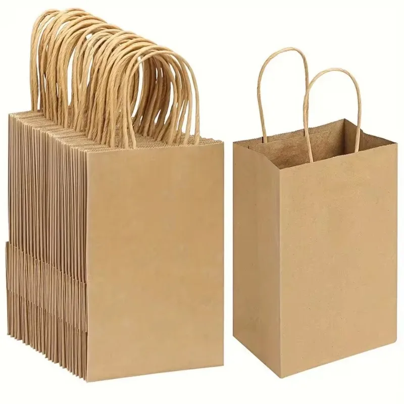 Sacs en papier Kraft marron avec poignées, sacs cadeaux pour petites entreprises, sacs de shopping, sacs cadeaux pour fête d'anniversaire, noël, mariage, 5/10 pièces