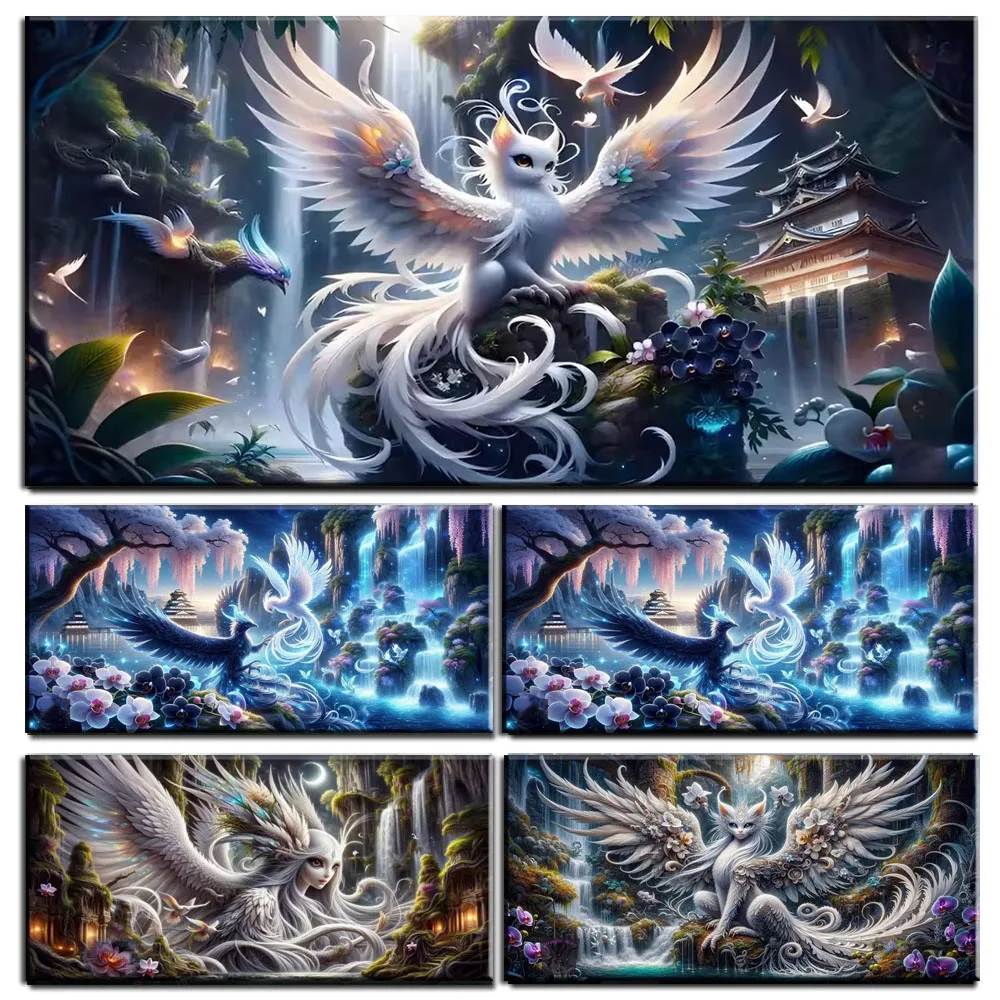 Dreamy White Phoenix Cat Diy Diamond Painting Full Square Round Diamond Mosaic Art For living Room Holiday Gift Big Size