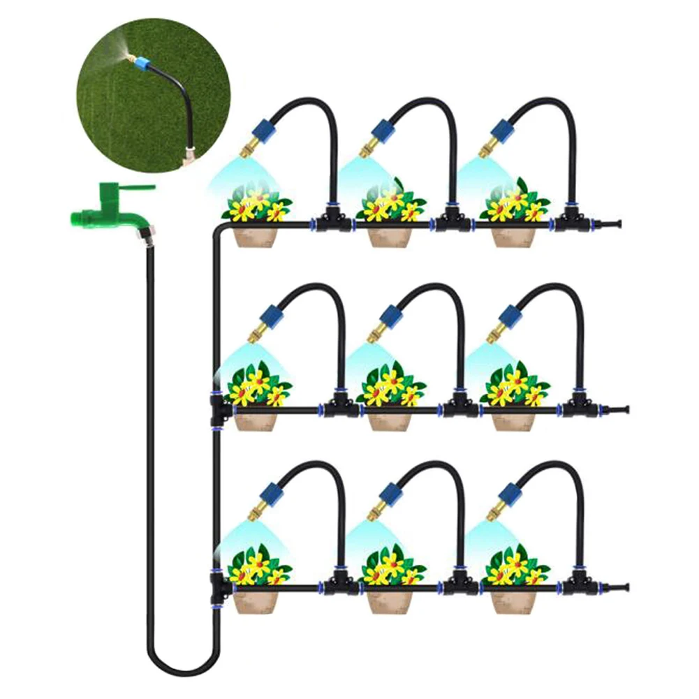 360 Degree Adjustable Copper Nozzle Spray Irrigation System Kit With 5M Hose For Garden Agriculture Farm Cooling And Watering Eq