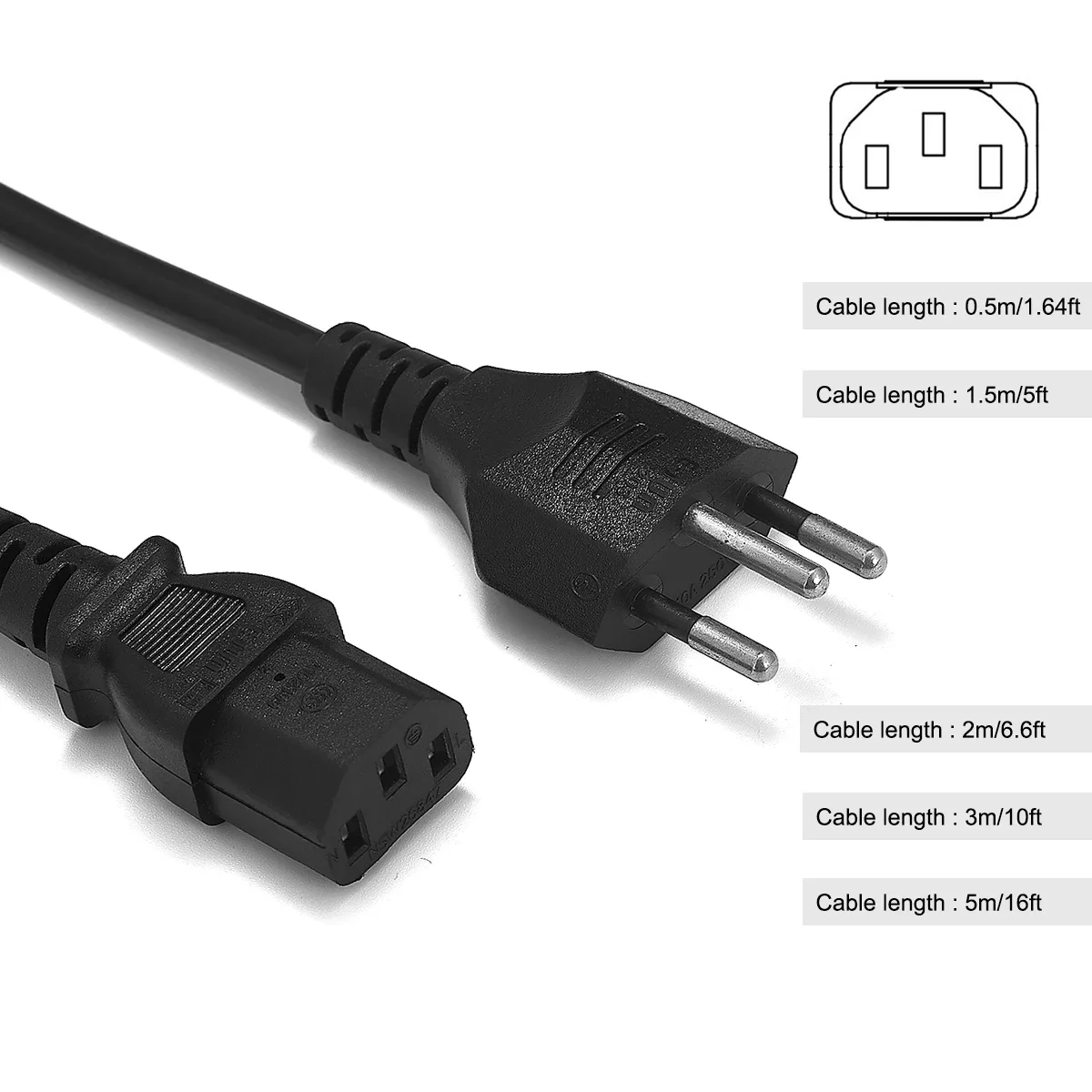 3 Prong Power Cord Swiss Plug C13 AC Power Cable Cord 0.5m 2m 3m 5m 18AWG For Desktop PC Computer LCD TV Monitor Printer