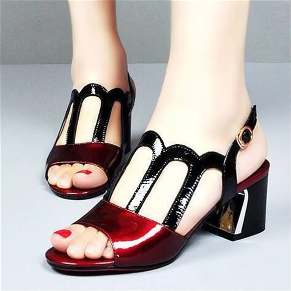 Summer New Soft Leather Sandals Women's Fashion Comfortable Chunky Mid Heels Ladies Ankle Strap Buckle  All-Match Peep Toe Shoes