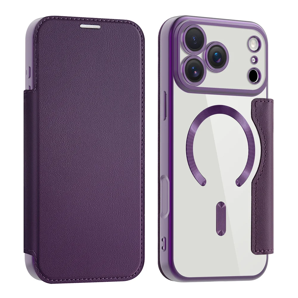 Luxe Transparante Flip Lederen Portemonnee Magnetische Telefoonhoes voor iPhone 15 16 17 18 Pro Max 14 13 12 11 Kaarthouder voor Magsafe Cover