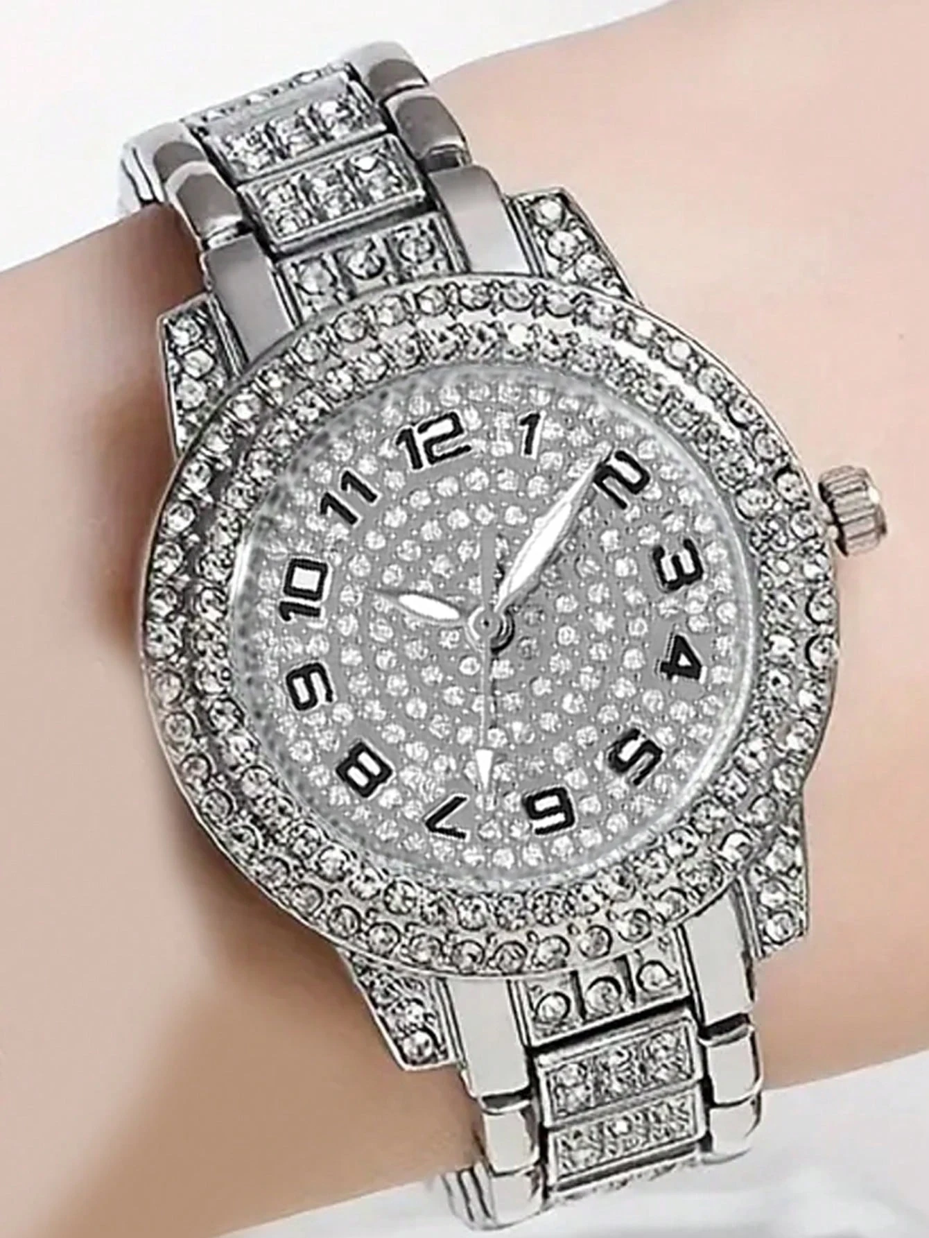 Reloj plateado de lujo con diamantes de imitación para mujer, reloj de pulsera de cuarzo de cristal, reloj Formal, artículo de regalo de fiesta