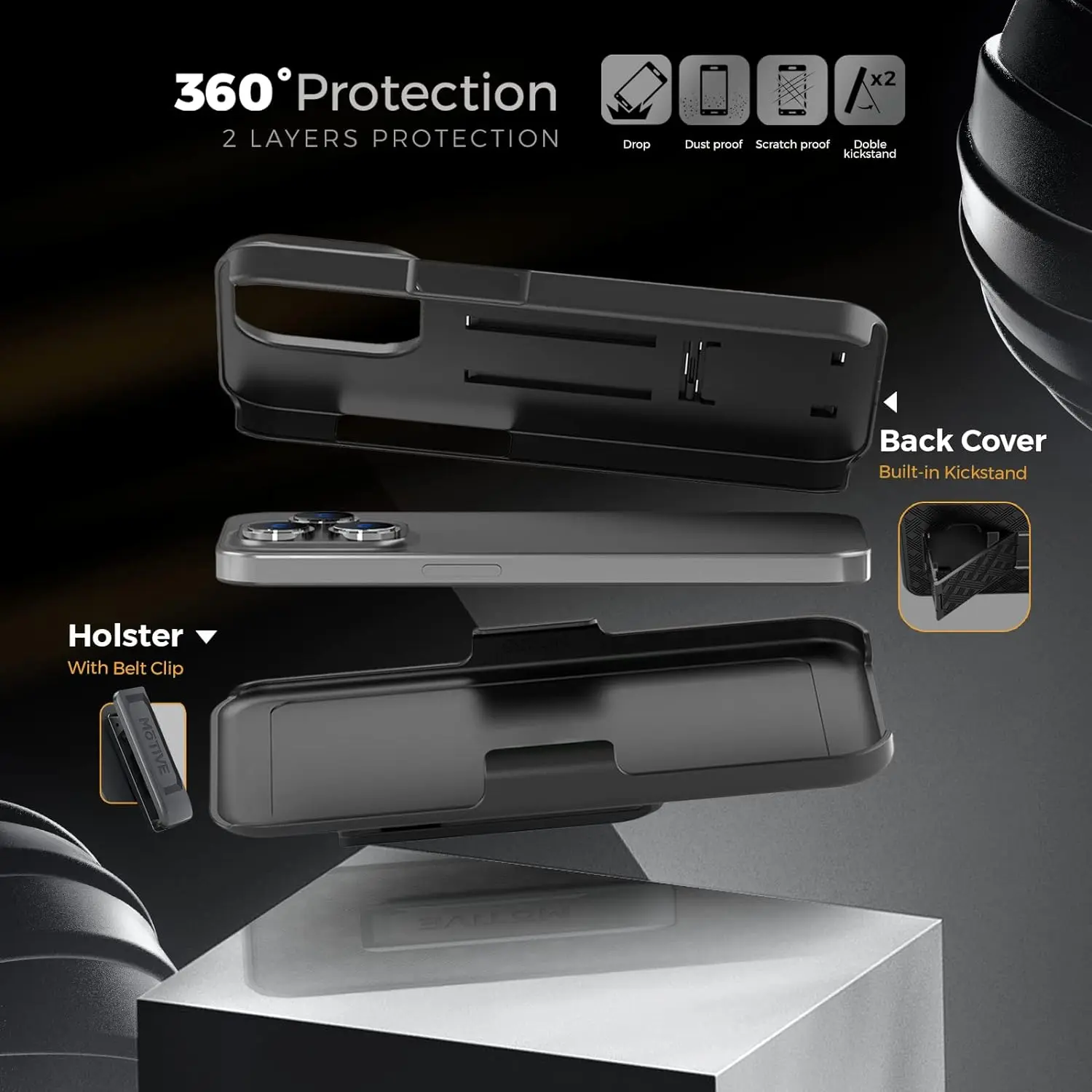 Fit iPhone 14 Pro ,Woven 2 in 1 Hybrid Hard Shell Holster Combo Case With Kickstand & Belt Clip For iPhone 14 Pro Max 6.7\