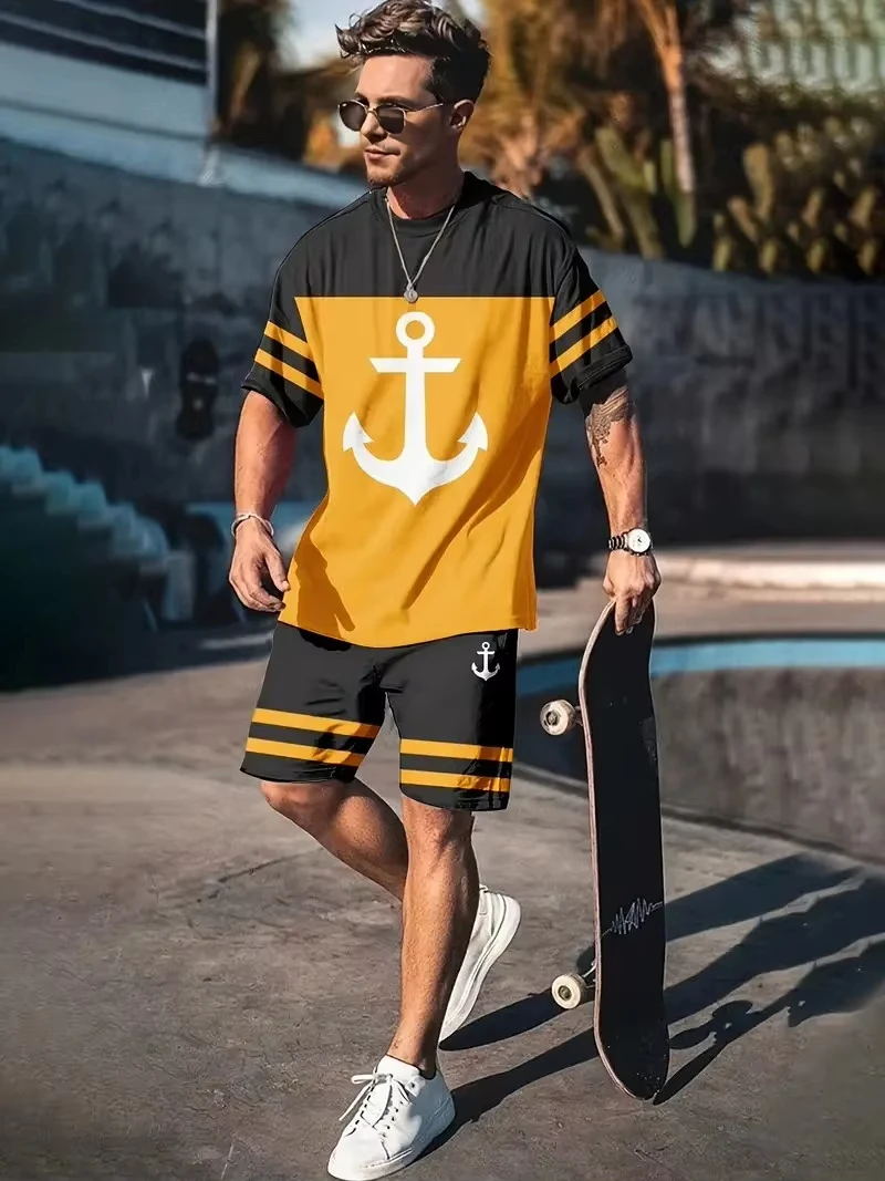 

Новая мужская одежда Мужской модный костюм Мужской трендовый спортивный костюм Быстросохнущая спортивная одежда Футболка с короткими рукавами + шорты из двух предметов