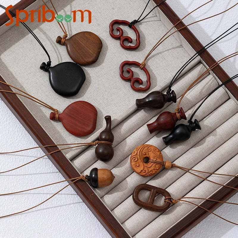 Retro Wooden Flask Necklace New Chinese Style Gourd Pendant Necklaces for Women Fashion Design Sweater Chain Female Accessories