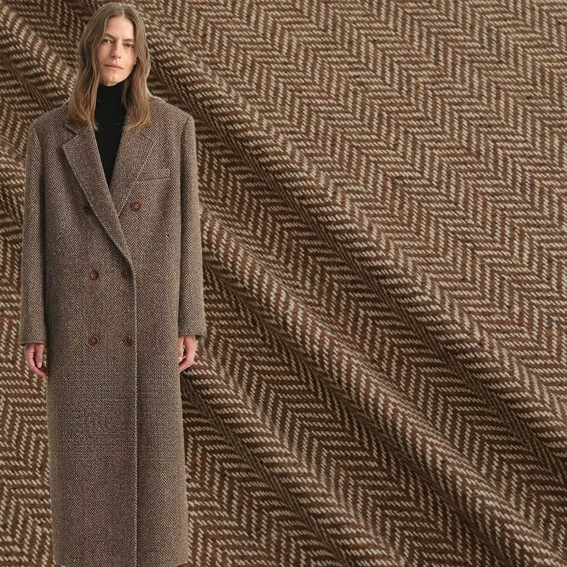 2Yards Soft and draping British brown coffee-colored herringbone wool cashmere fabric for making clothes, pants, and suitsA