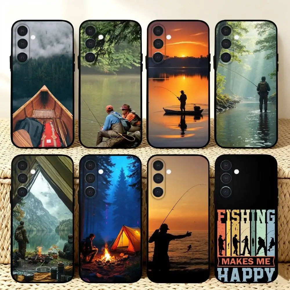 

H-Hunting Fishing Man Phone Case For Samsung A73,A21s,A22,A31,A32,A52,A53,A71,A80,Soft Black Shell