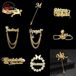 Goxijite Custom Nameplate Stone Brooch Pin For Women Stainless Steel Customized Chain Nameplate Badges For Men Jacket Jewelry