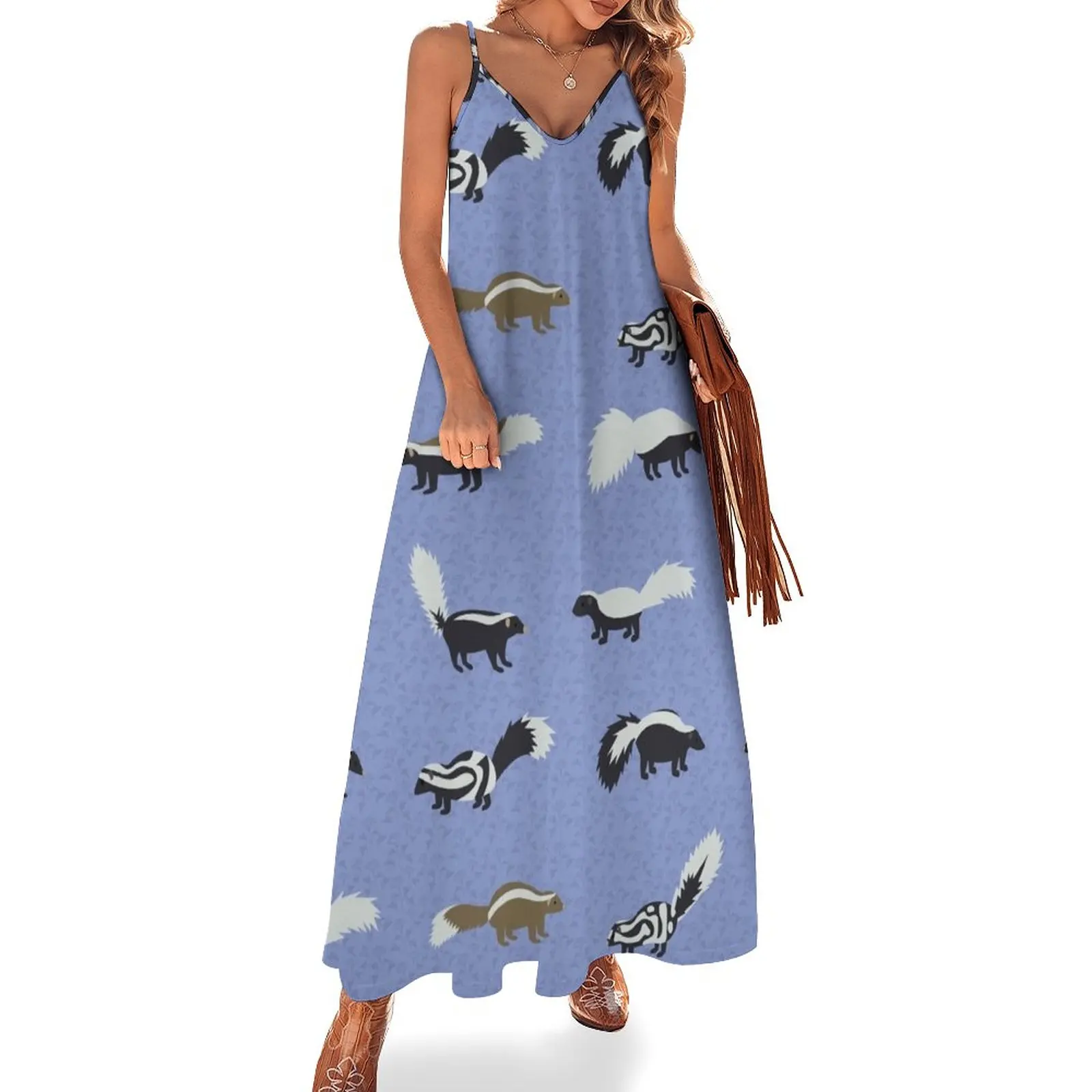 Skunk Pattern Sleeveless Dress Women\'s summer dress long dress women