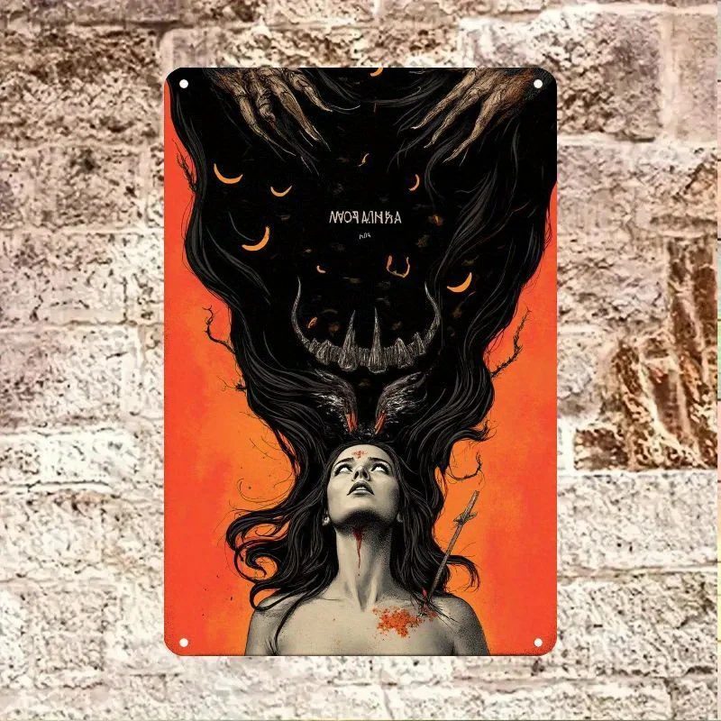 MORAINHA Gothic Metal Tin Sign - Dark Fantasy Poster with Mystical Woman, Demonic Hair Transformation Heavy-Duty Iron Wall De