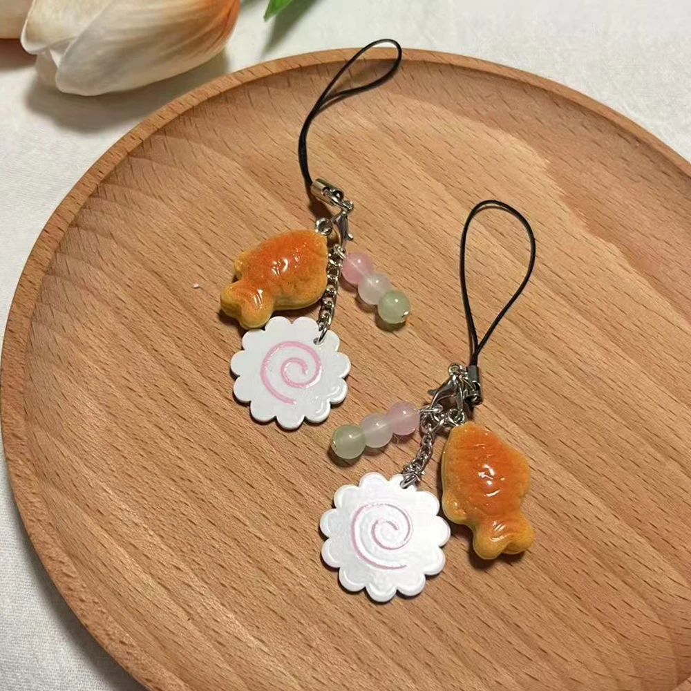 Kawaii اليابانية الشارع الغذاء Taiyaki Narutomaki الأسماك كعكة مطرز الهاتف سلسلة مفاتيح سحرية حقيبة الظهر تشافيرو مفتاح قلادة الهدايا