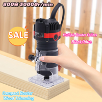 800W Electric Hand Trimmer Compact Palm Wood Router Tool 15 Collets 30000RPM